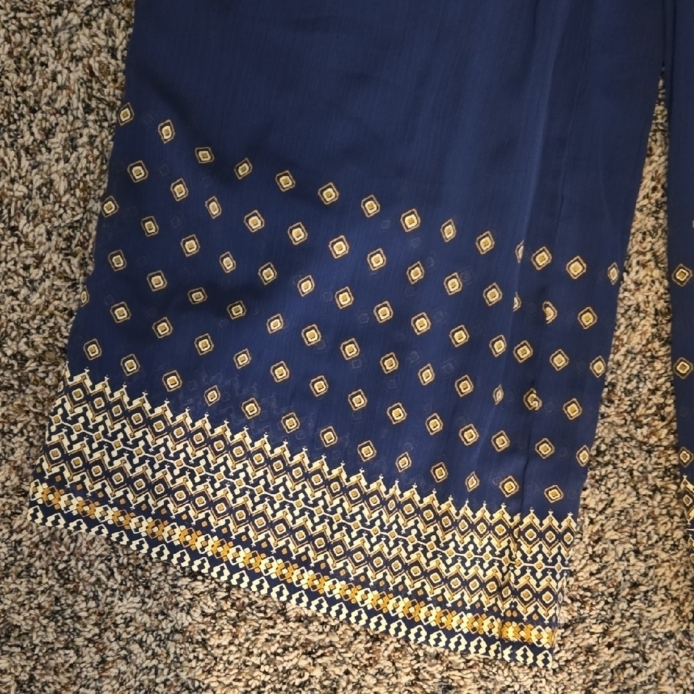 Blue Wide-Leg Pants with Gold Accents - Picture 2 of 3